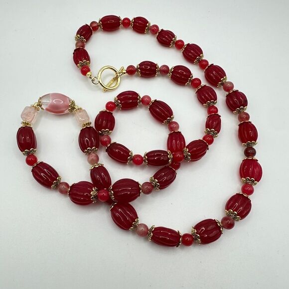 30", carved Ruby, tourmaline, rose quartz and glass artisan necklace! - Picture 8 of 12